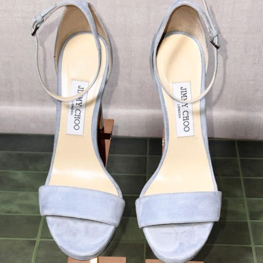 JIMMY CHOO Women's Misty 120 Aqua Suede Platform High-Heel Sandals